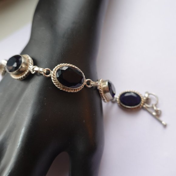 Jet Onyx Gemstone Sterling Silver 925 Link Tennis Bracelet - Picture 2 of 3